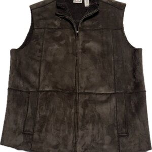 Authentic Stamp 10 Men's Sleeveless Fleece Lined Suede Jacket XLarge Dark Brown
